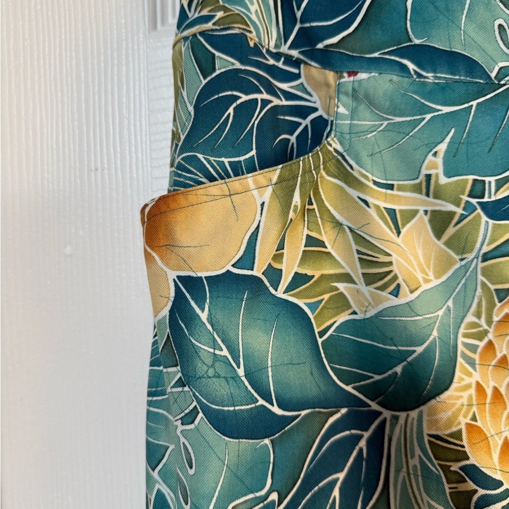 Tropical Kriss Kross VTG skirt, 💯% silk floral, teal & yellow Machine wash - Picture 3 of 9